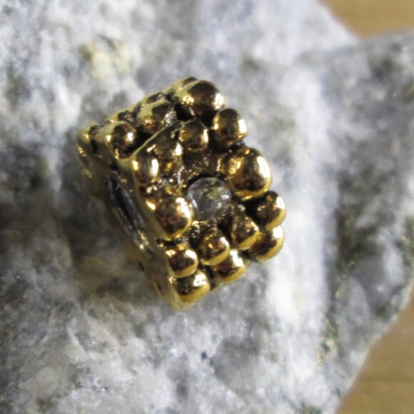 Gold Plated Sterling Silver Beaded European Charm with Crystals - Picture 3 of 6